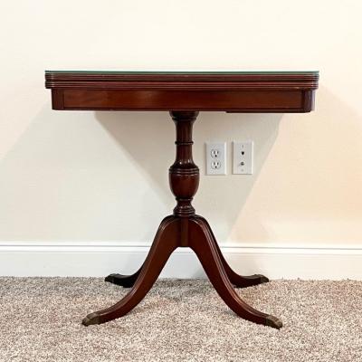 Vtg. Mahogany Flip Top Clawfoot Game Table / Occasional Table