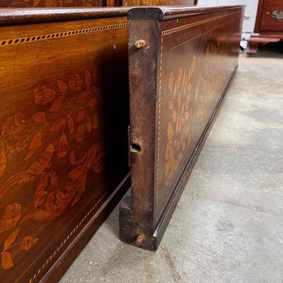 1327 Antique Dutch Marquetry Inlay Twin Size Sleigh Bed Frame