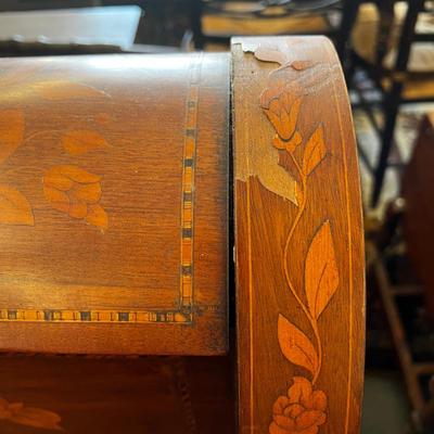 1327 Antique Dutch Marquetry Inlay Twin Size Sleigh Bed Frame