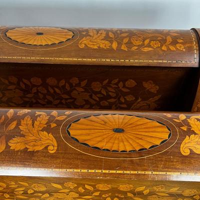 1327 Antique Dutch Marquetry Inlay Twin Size Sleigh Bed Frame