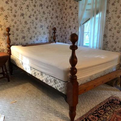 Antique Handmade Rope Bed Converted wFrame  (Needs TLC) with Sealy Posturepedic Mattress & Boxspring -Lot 242