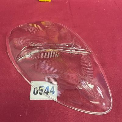 Clear glass divided relish tray w/ raised leaf design