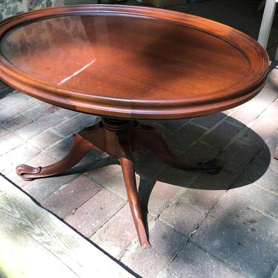 Antique Wooden Glass Top Oval Table (Feet Damaged) -Lot 245
