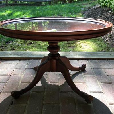 Antique Wooden Glass Top Oval Table (Feet Damaged) -Lot 245