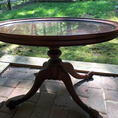 Antique Wooden Glass Top Oval Table (Feet Damaged) -Lot 245