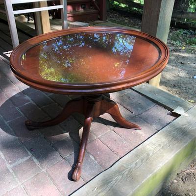 Antique Wooden Glass Top Oval Table (Feet Damaged) -Lot 245