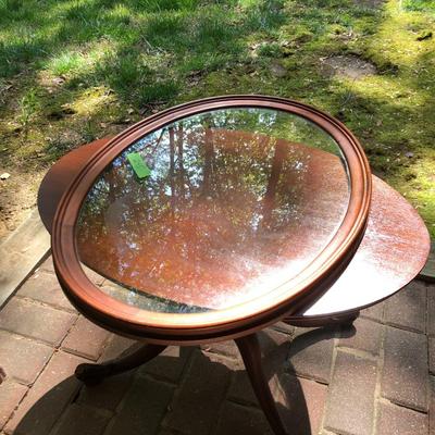 Antique Wooden Glass Top Oval Table (Feet Damaged) -Lot 245