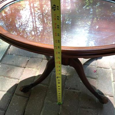 Antique Wooden Glass Top Oval Table (Feet Damaged) -Lot 245