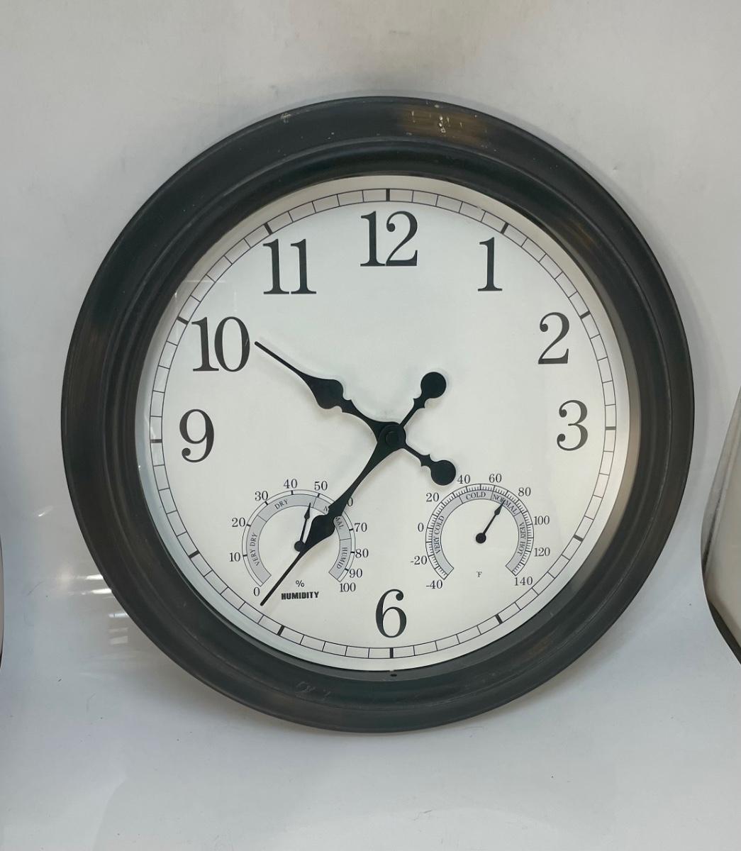 18” Metal framed Outdoor Clock with Humidity and Temperature Guages