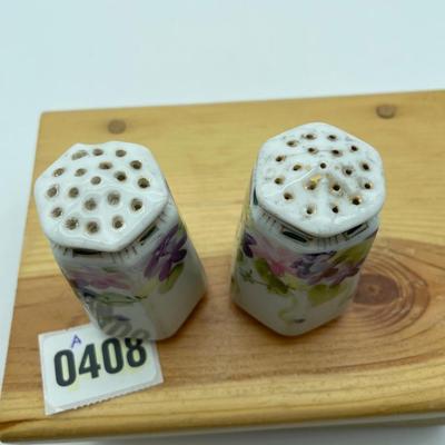 Violet hand painted porcelain salt & pepper shakers