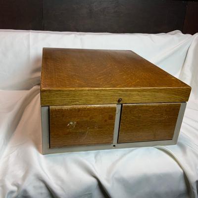 Lot 087 | Small Metal and Wood Filing Cabinet