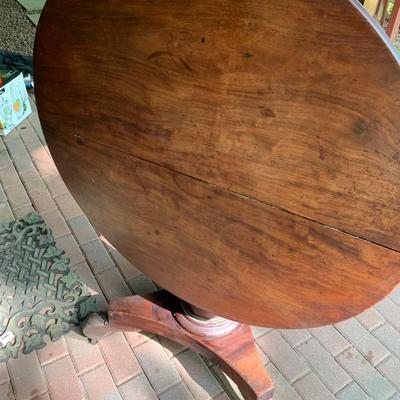 Large Round Early Antique Tilt Top Table