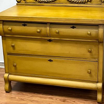 CRESCENT LINE FURNITURE ~ Dijon Mustard ~ Antique Painted Gold Dresser & Mirror