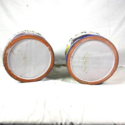 1338 Pair of Vintage Italian Ceramic Gazebo Bird Feeders/ Candleholders