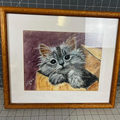 G Davis - Kitten Watercolor, Framed