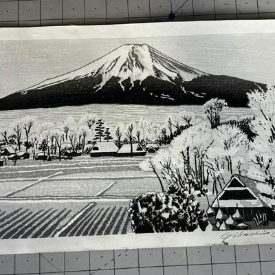 Block Print of Mount Fuji Signed in Pencil