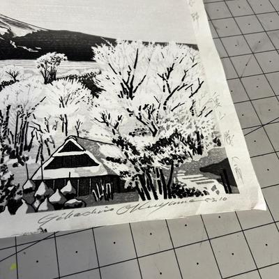 Block Print of Mount Fuji Signed in Pencil