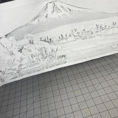 Block Print of Mount Fuji Signed in Pencil