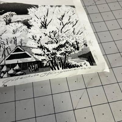 Block Print of Mount Fuji Signed in Pencil