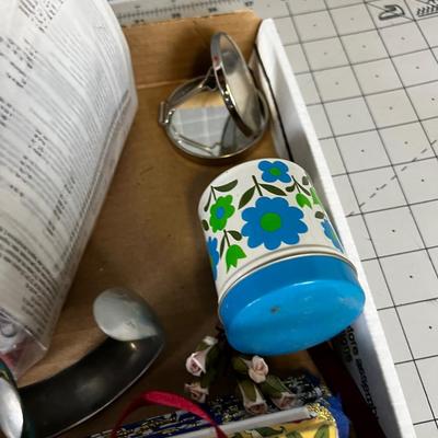 Drawer of Fun stuff: Fan, Jewels, Perfume, etc. 