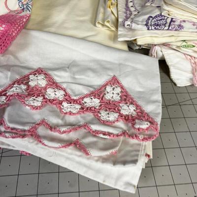 Stack of Crocheted Edge and Embroidered Pillow Cases