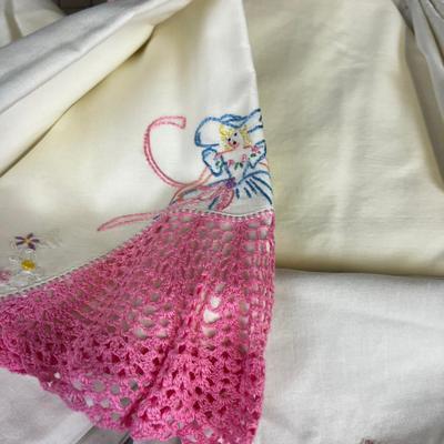 Stack of Crocheted Edge and Embroidered Pillow Cases