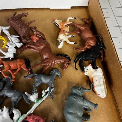 Toy Animals, Plastic: Horses, Sheep, Cow Plus Jungle Animals VINTAGE 1970's