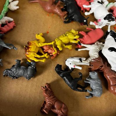 Toy Animals, Plastic: Horses, Sheep, Cow Plus Jungle Animals VINTAGE 1970's