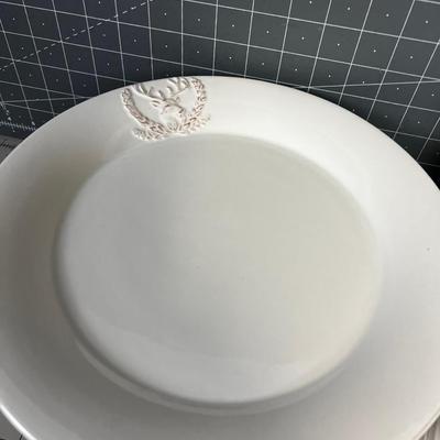 Lot of new White Dishes with Embossed Deer Crest 