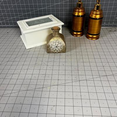 Box, Bottle and Soap Dispenser