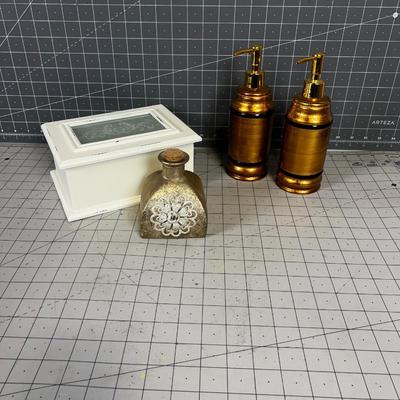 Box, Bottle and Soap Dispenser