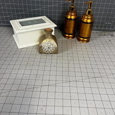 Box, Bottle and Soap Dispenser