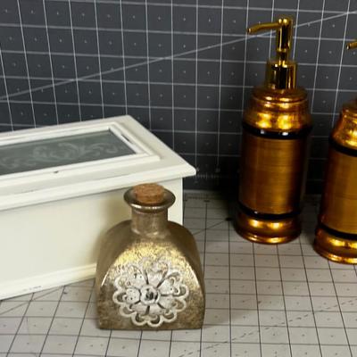 Box, Bottle and Soap Dispenser