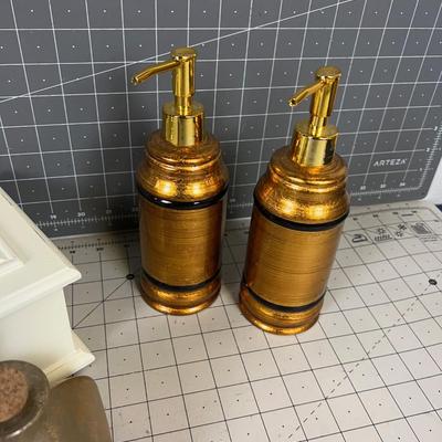 Box, Bottle and Soap Dispenser