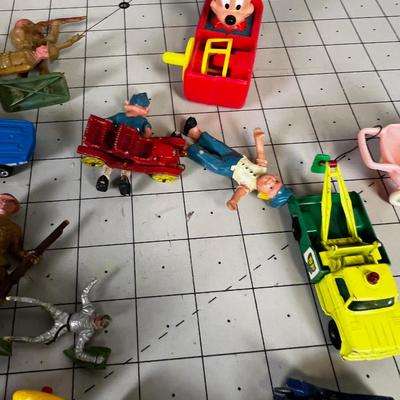 Vintage Toy Pile: Army Men, Toys, Cars, Mickey Mouse