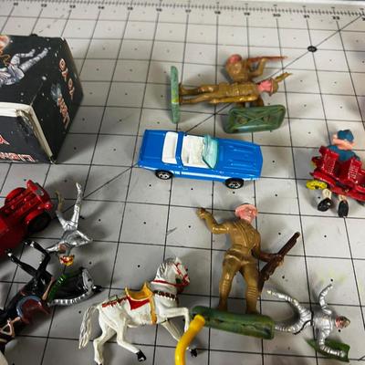 Vintage Toy Pile: Army Men, Toys, Cars, Mickey Mouse