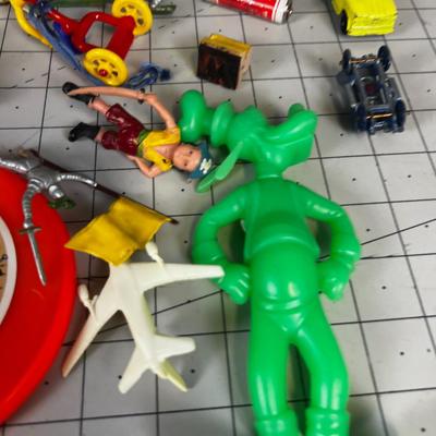 Vintage Toy Pile: Army Men, Toys, Cars, Mickey Mouse