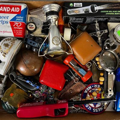 Grandpa's Junk Drawer: Watch, Trophy, Flashlight etc. 