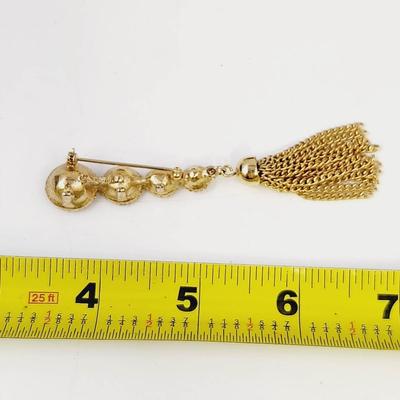 SARAH COVENTRY SASSY GOLD TONED PINK RHINESTONE TASSLED BROOCH
