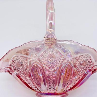 Pink Carnival Glass Vintage Basket