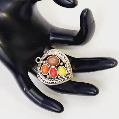 SILVERTONED MULTI TONED STONE PENDANT