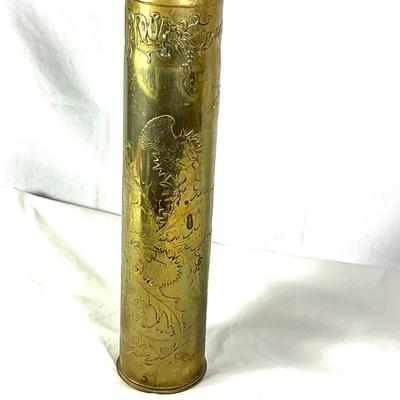 1342 Antique 1914 French Trench Art Artillery Shell