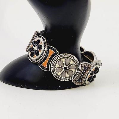 DESIGNED SILVER TONED CIRCLE STRETCHY BRACELET