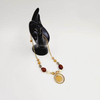 GOLD TONED ORANGE, BROWN & CREAM COLORED DESIGNER NECKLACE