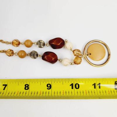 GOLD TONED ORANGE, BROWN & CREAM COLORED DESIGNER NECKLACE