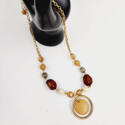 GOLD TONED ORANGE, BROWN & CREAM COLORED DESIGNER NECKLACE