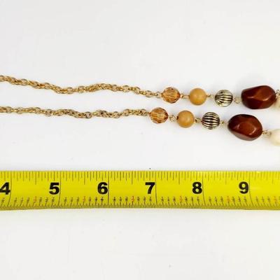 GOLD TONED ORANGE, BROWN & CREAM COLORED DESIGNER NECKLACE