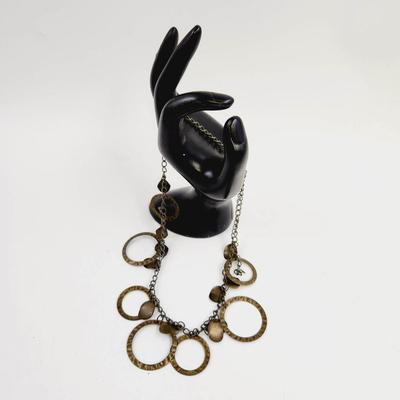 ANTIQUED COLORED CIRCILAR METAL DESIGNER NECKLACE