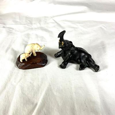 1343 Vintage Bronze Elephant Figure with Bone Elephant Carving