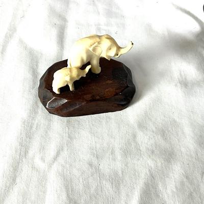 1343 Vintage Bronze Elephant Figure with Bone Elephant Carving